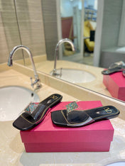 VALENTINO 26S FLAT SLIDES IN BLACK LAMBSKIN WITH CRYSTAL STYLE 2