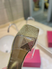 VALENTINO 26S FLAT SLIDES IN GOLD LAMBSKIN WITH CRYSTAL