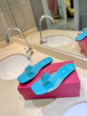 VALENTINO 26S FLAT SLIDES IN LIGHT BLUE LAMBSKIN WITH CRYSTAL