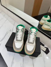 MID-TOP SNEAKERS IN WHITE PERFORATED LAMBSKIN AND GRAY SUEDE