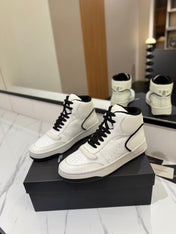 MID-TOP SNEAKERS IN WHITE AND BLACK TRIM PERFORATED LAMBSKIN