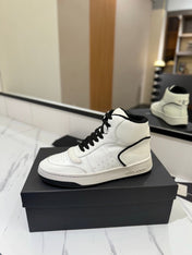 MID-TOP SNEAKERS IN WHITE AND BLACK TRIM PERFORATED LAMBSKIN