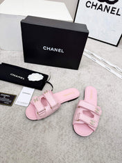 CHANEL 26S DOUBLE STRAP SLIDE SANDALS IN PINK CALFSKIN