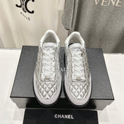 Double C  New Quilted Panda Shoes Silver Sheepskin