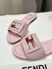 FENDI BAGUETTE SLIDES IN LIGHT PINK LAMBSKIN