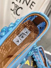 ALAIA PEARL MARY JANE SHOES IN CERULEAN BLUE MESH AND CALFSKIN