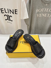 FENDI FFOLD MEDIUM-HEEL SANDALS 45 MM IN BLACK COTTON FIBRE