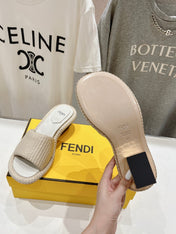 FENDI FFOLD MEDIUM-HEEL SANDALS 45 MM IN BEIGE COTTON FIBRE