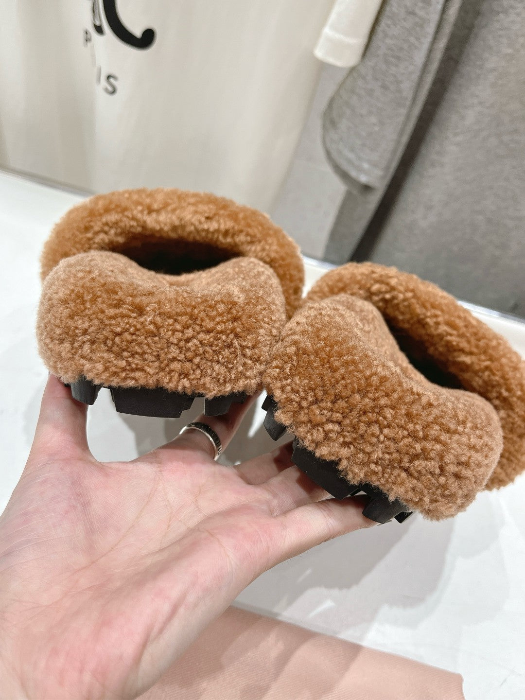 MIUMIU 26S SANDALS IN LIGHT BROWN SHEARLING WITH LOGO LETTERING