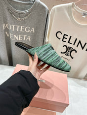 KNITTED MULES IN LIGHT GREEN MIX BLACK WOOL