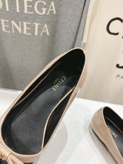 SUZY POINTY TOE BALLERINA IN TAN BEIGE PATENT CALFSKIN