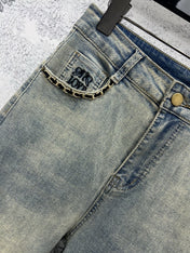 Joewe 25 Chain-decorated Jeans Blue Cotton Fabric