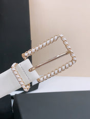 BELT 30MM IN BLACK AND WHITE CALFSKIN WITH INTERWOVEN GOLD CHAIN BUCKLE