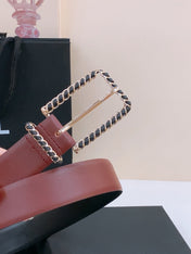 BELT 30MM IN BLACK AND RED CALFSKIN WITH INTERWOVEN GOLD CHAIN BUCKLE