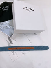 CELINE 25S BELT TRIOMPHE TAURILLON 25MM IN BROWN CALFSKIN AND DENIM 558351