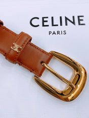 CELINE 25S BELT 25MM WITH ARC DE TRIOMPHE BUCKLE IN DARK CARAMEL 571499