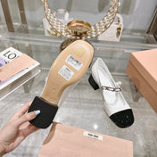 MARY JANE SANDAL CAP TOE WHITE SHEEPSKIN - MID HEEL