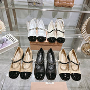 MARY JANE SANDAL CAP TOE DARK CREAM SHEEPSKIN - MID HEEL