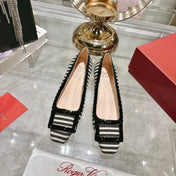 ROGER VIVIER 25S TROMPETTE BALLERINAS 25MM IN BLACK PLAID PATTERN CANVAS