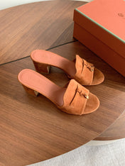 LP 26S SUMMER MULE HEELS 60MM IN CARAMEL BROWN SUEDE GOLD HARDWARE