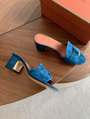 LP 26S SUMMER MULE HEELS 60MM IN DARK BLUE SUEDE GOLD HARDWARE