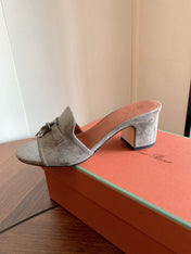 LP 26S SUMMER MULE HEELS 60MM IN GREY SUEDE GOLD HARDWARE