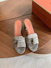 LP 26S SUMMER MULE HEELS 60MM IN GREY SUEDE GOLD HARDWARE