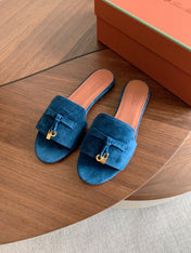 LP 26S SUMMER CHARMS SLIDES IN DARK BLUE SUEDE GOLD HARDWARE
