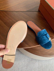 LP 26S SUMMER CHARMS SLIDES IN DARK BLUE SUEDE GOLD HARDWARE