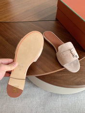 LP 26S SUMMER CHARMS SLIDES IN LIGHT GREY SUEDE GOLD HARDWARE