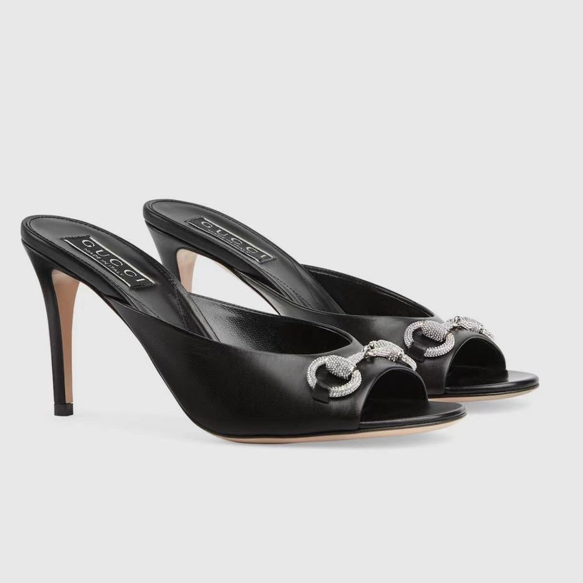 GG  Women's Horsebit mid-heel slide sandal in Black