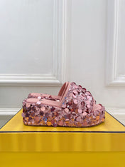 FENDI THICK SOLE 6 CM SEQUIN SLIPPER ROUGH PINK