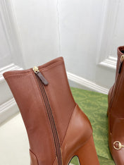 HORSEBIT ANKLE BOOTS 9.5CM IN CINNAMON BROWN SHEEPSKIN