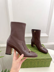 HORSEBIT ANKLE BOOTS 6.5CM IN WALNUT BROWN SHEEPSKIN