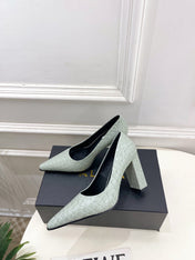 ALAIA 26S HIGH HEELS 95 MM IN SAGE GREEN CROCODILE-EMBOSSED CALFSKIN