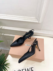 MIUMIU 26S SLINGBACK PUMPS 85MM IN BLACK CALFSKIN