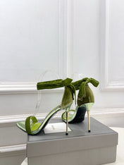 TOM FORD 26S HIGH-HEELED SANDALS 105 MM IN GREEN FABRIC AND CALFSKIN