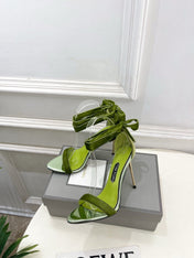 TOM FORD 26S HIGH-HEELED SANDALS 105 MM IN GREEN FABRIC AND CALFSKIN