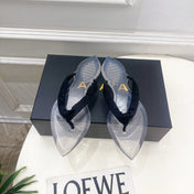 ALAIA 26S THONG SANDALS IN BLACK SATIN AND TRANSPARENT PVC