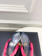 ALAIA 26S THONG SANDALS IN DARK PINK SATIN AND TRANSPARENT PVC