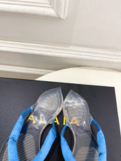 ALAIA 26S THONG SANDALS IN BLUE SATIN AND TRANSPARENT PVC