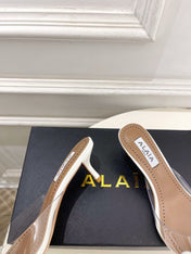 ALAIA 26S MULE HEELS 55 MM IN WHITE LAMBSKIN AND TRANSPARENT PVC