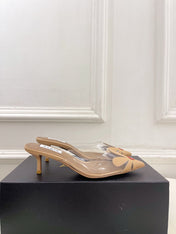 ALAIA 26S MULE HEELS 55 MM IN BEIGE LAMBSKIN AND TRANSPARENT PVC