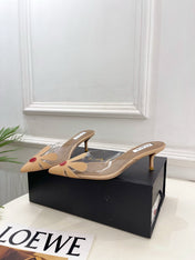 ALAIA 26S MULE HEELS 55 MM IN BEIGE LAMBSKIN AND TRANSPARENT PVC