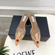 ALAIA 26S MULE HEELS 55 MM IN BEIGE LAMBSKIN AND TRANSPARENT PVC