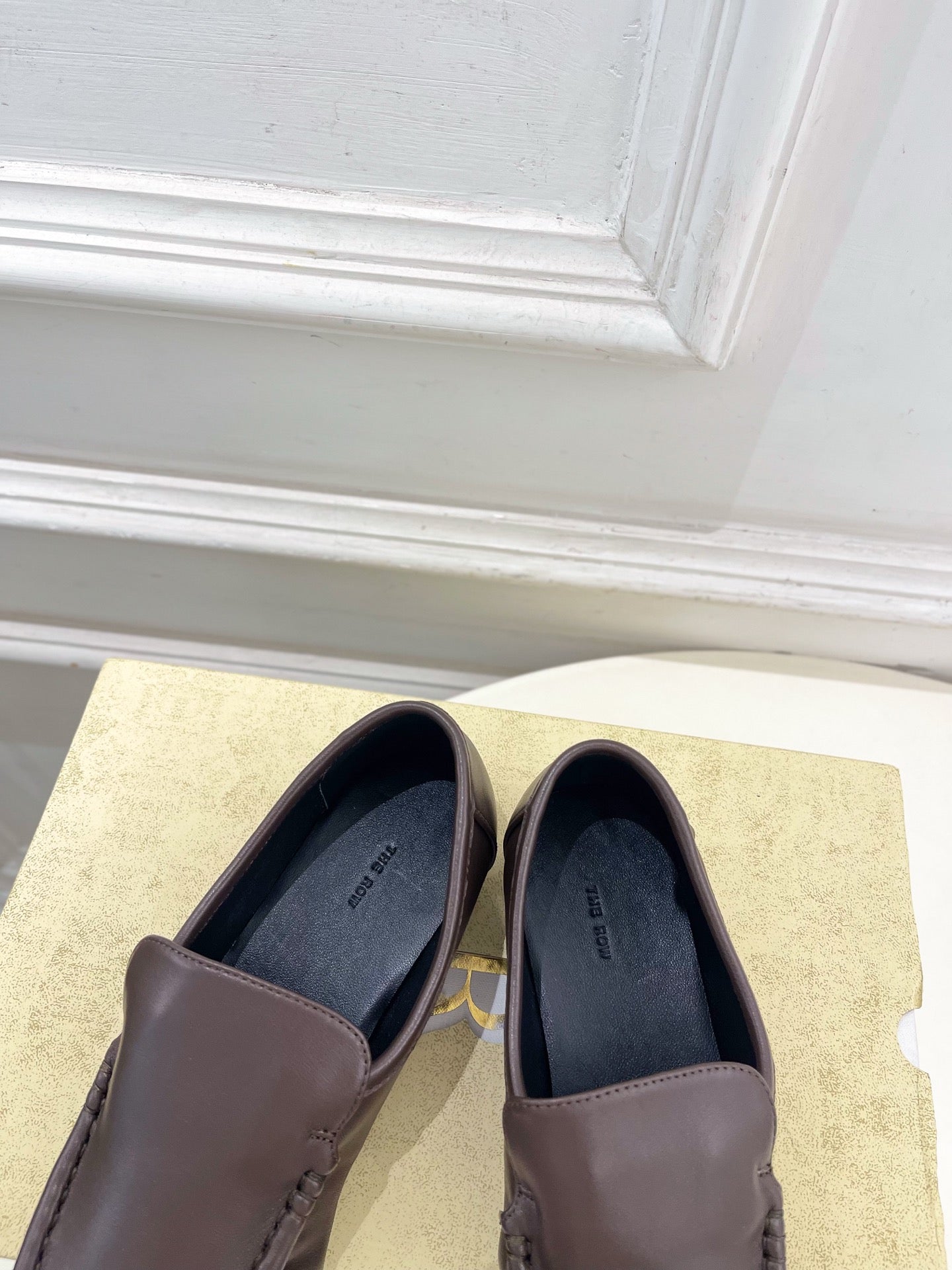 THE ROW 26S MOCCASIN LOAFERS 20MM IN BROWN CALFSKIN
