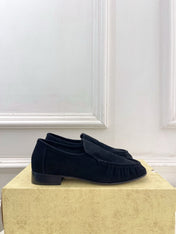 THE ROW 26S MOCCASIN LOAFERS 20MM IN BLACK SUEDE