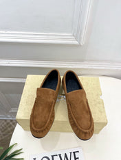 THE ROW 26S MOCCASIN LOAFERS 20MM IN COGNAC BROWN SUEDE