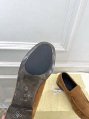 THE ROW 26S MOCCASIN LOAFERS 20MM IN COGNAC BROWN SUEDE