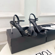 CHANEL 26S HIGH HEEL SLINGBACK SANDALS 90 MM IN BLACK PATENT